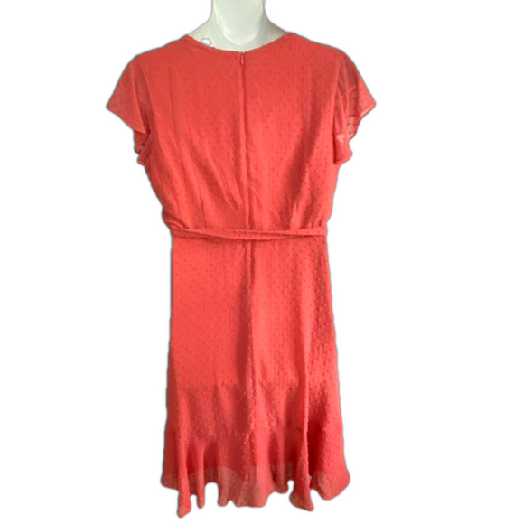 Danny & Nicole Coral Swiss Dot Chiffon Surplice Ruffle Midi Dress SKU0498 - Picture 4 of 10